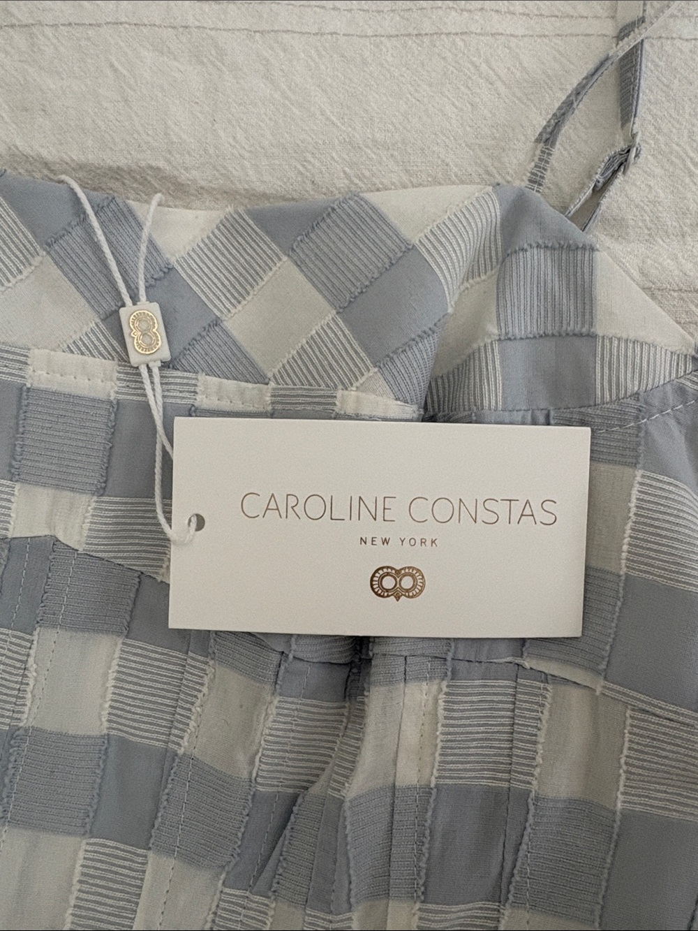 Caroline Constas Blue White Checkered Gingham Plaid Cotton Pleated Maxi SunDress - Picture 4 of 4